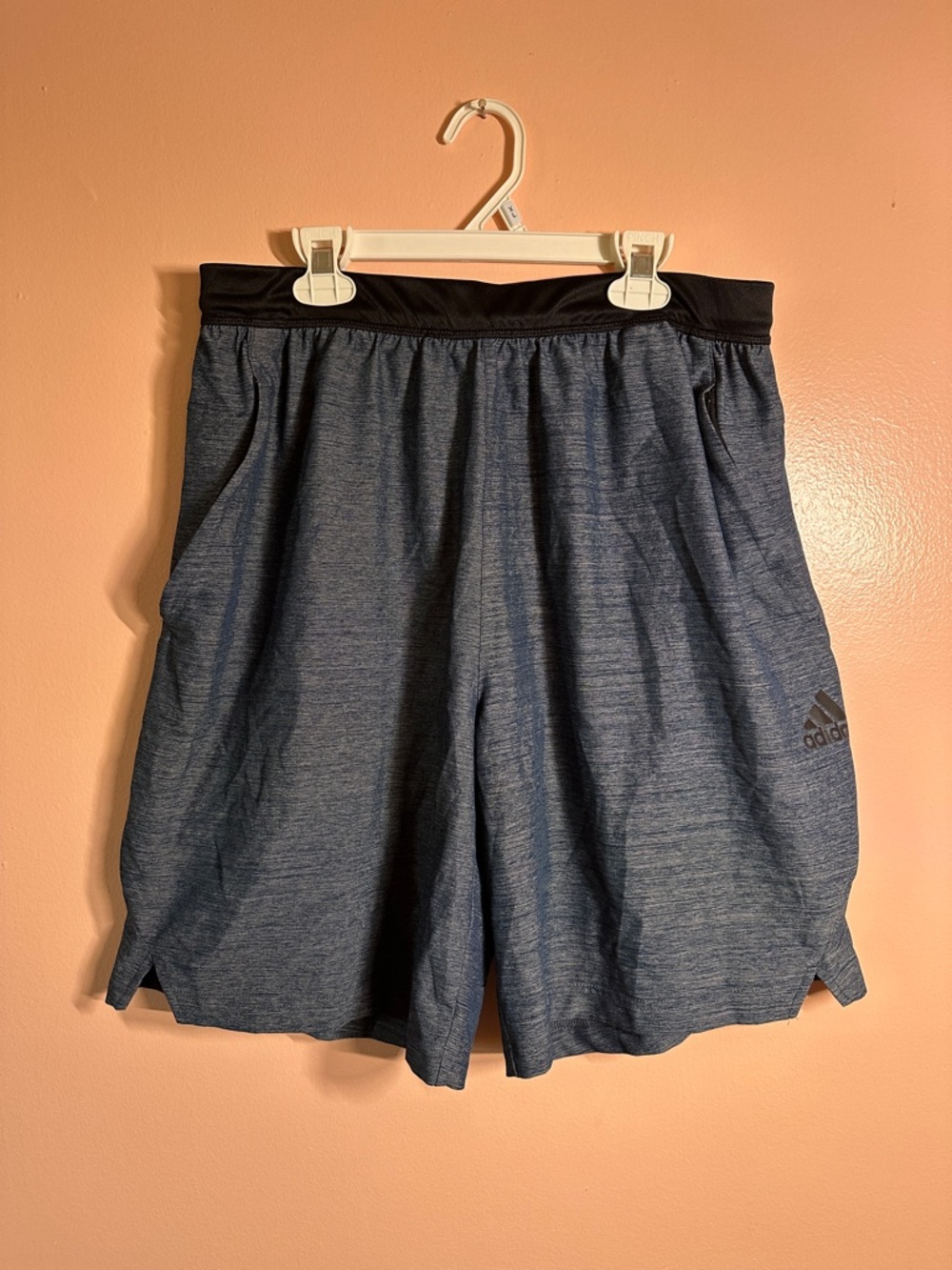 adidas Men’s aeroready Heather Navy Athletic Workout Gym Shorts Black Waistband